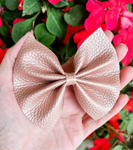 Rose Gold Textured Faux Leather Bow Headband | Hair Clip