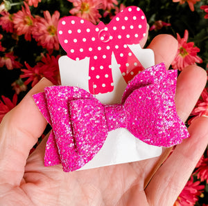 Newborn Magenta Pink Mini Stacked Glitter Bow Headband | Hair Clip