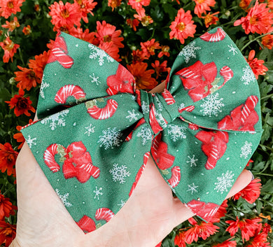 Christmas Peppermint Winter Hand Tied Fabric Bow Headband | Hair Clip
