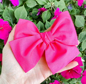 Bright Pink Hand Tied Fabric Bow Headband | Hair Clip