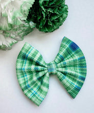 St. Patrick’s Day Blue Green Plaid Liverpool Fabric Bow Headband | Hair Clip