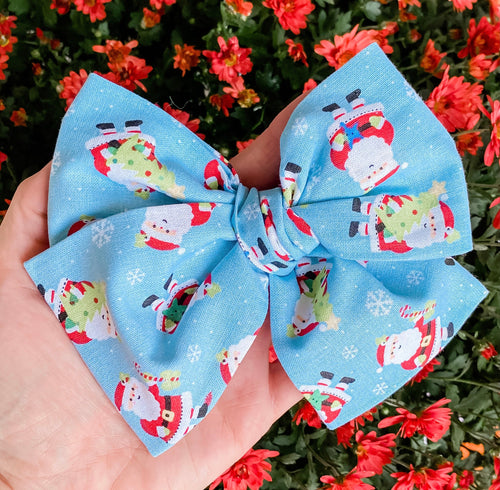 Christmas Santa Clause is Coming to Town Hand Tied Fabric Bow Headband | Hair Clip