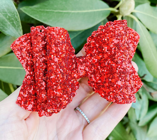Scalloped Red Glitter Bow Headband | Hair Clip
