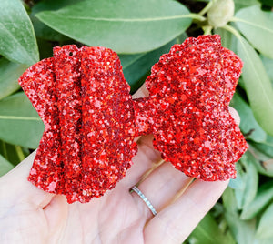Scalloped Red Glitter Bow Headband | Hair Clip
