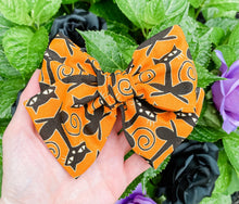 Halloween Cat Hand Tied Fabric Bow Headband | Hair Clip