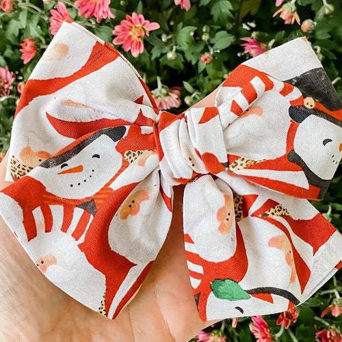 Christmas Santa Hand Tied Fabric Bow Headband | Hair Clip