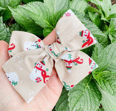 Christmas Snowman Hand Tied Fabric Bow Headband | Hair Clip