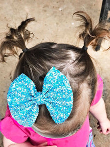 Blue Iridescent Chunky Glitter Bow Headband | Hair Clip