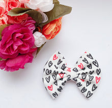 Valentine Red & Black Hearts Fabric Bow Headband | Hair Clip