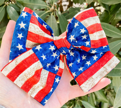 USA Patriotic Flag Fabric Hand Tied Bow Headband | Hair Clip