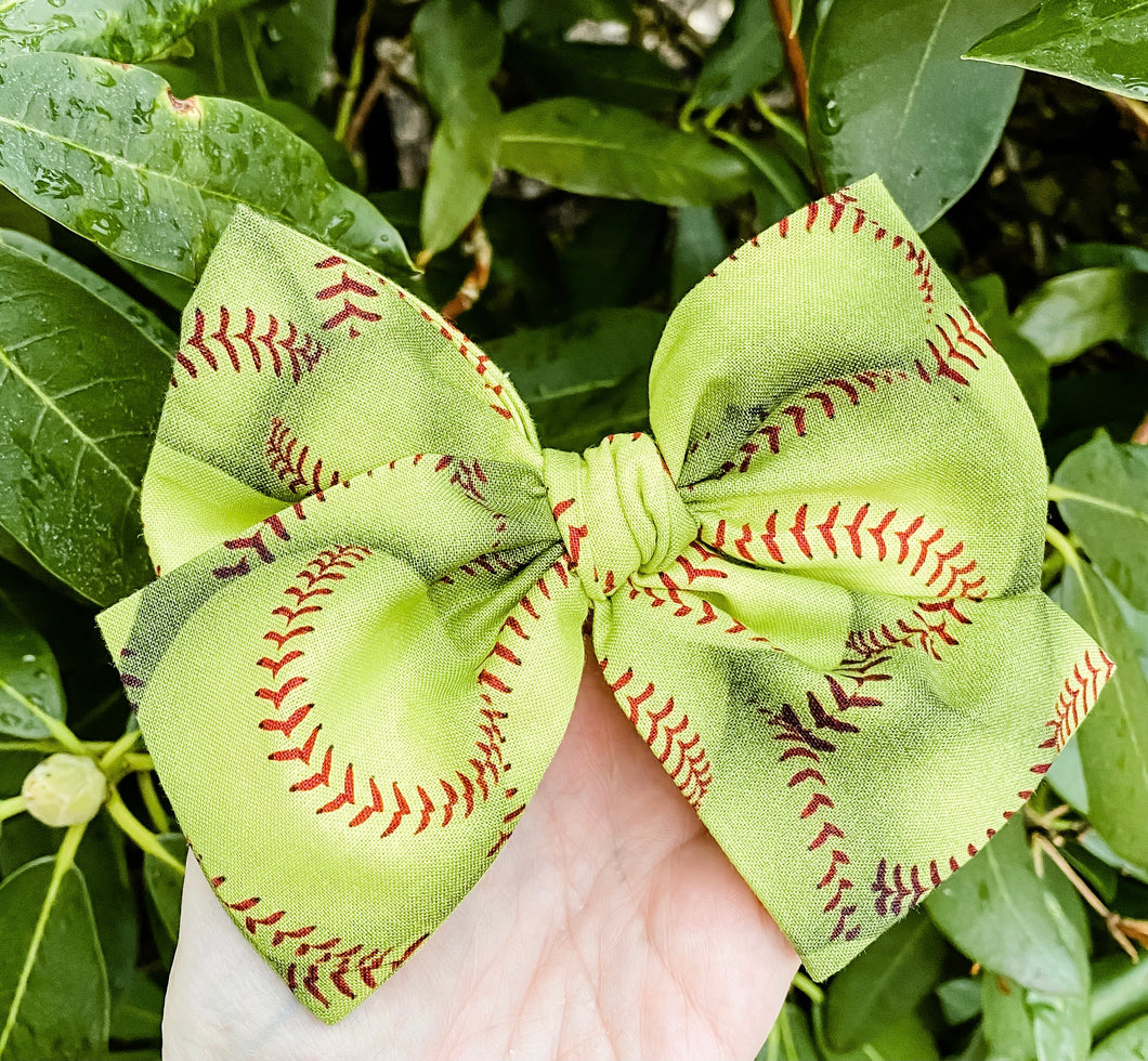 Softball Hand Tied Fabric Bow Headband | Hair Clip