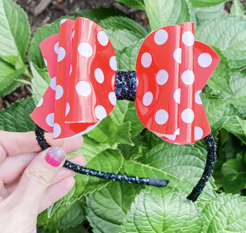 Red Polka Dot Black Glitter Headband