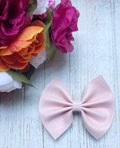 Textured Blush Pink Faux Leather Bow Headband | Hair Clip