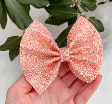 Spring Peach Iridescent Glitter Bow Headband | Hair Clip
