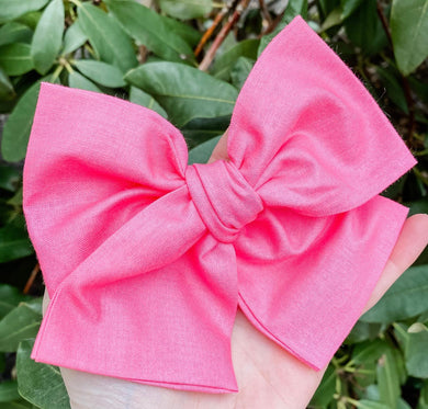 Brite Pink Hand Tied Fabric Bow Headband | Hair Clip