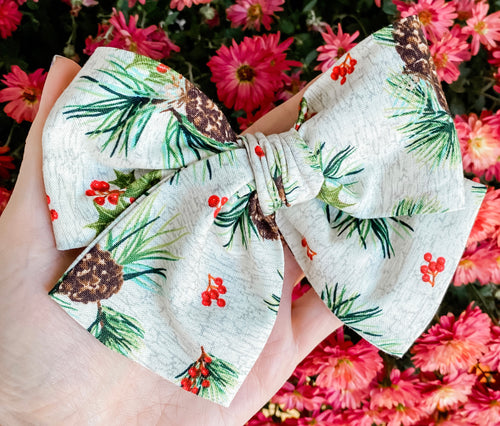 Christmas Pine Cone Hand Tied Fabric Bow Headband | Hair Clip