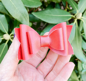 Newborn Mini Stacked Red Faux Leather Bow Headband | Hair Clip
