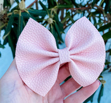 Textured Blush Pink Faux Leather Bow Headband | Hair Clip