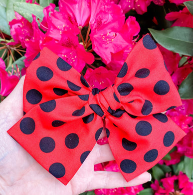Lady Bug Polka Dot Hand Tied Fabric Bow Headband | Hair Clip