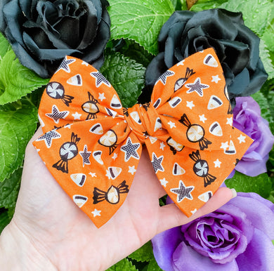 Halloween Candy Hand Tied Fabric Bow Headband | Hair Clip