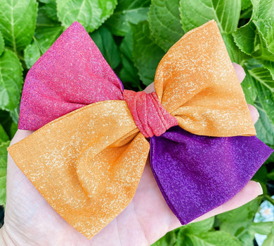 Rainbow Color Block Hand Tied Fabric Bow Headband | Hair Clip