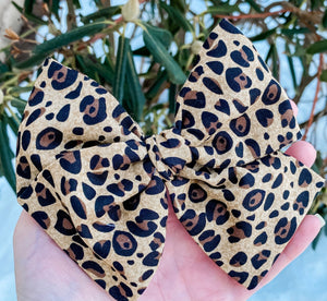 Leopard Print Fabric Hand Tied Bow Headband | Hair Clip