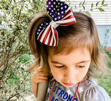 Patriotic American Flag Faux Leather Pinwheel Bow Headband | Hair Clip