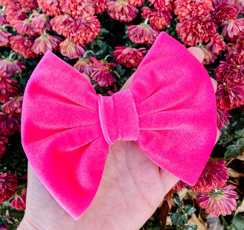 Hot Pink Velvet Fabric Bow Headband | Hair Clip