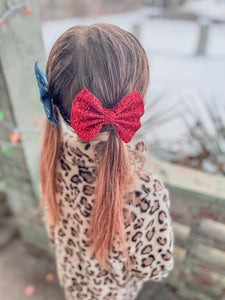 Red Chunky Glitter Bow Headband | Hair Clip