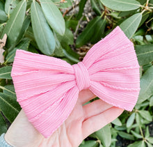 Pink Braided Nylon Fabric Bow Headband | Hair Clip