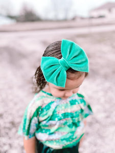 Green Velvet Fabric Bow Headband | Hair Clip