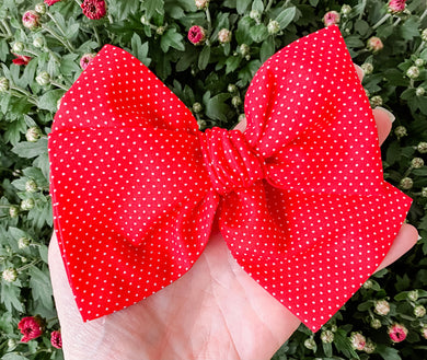 Red Polka Dot Hand Tied Fabric Bow Headband | Hair Clip
