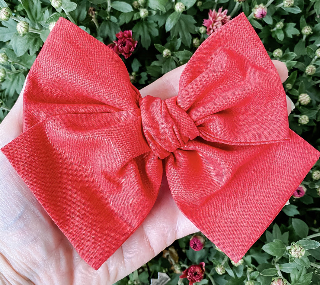Red Shimmer Hand Tied Fabric Bow Headband | Hair Clip