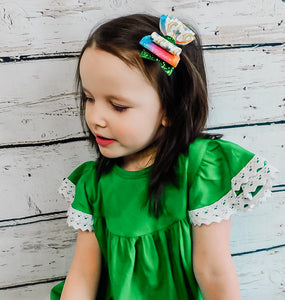 St Patrick’s Day Rainbow Pot of Gold Faux Leather Glitter Bow Headband | Hair Clip