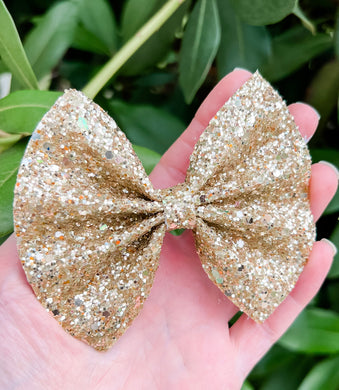 Gold Iridescent Chunky Glitter Bow Headband | Hair Clip