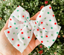 Christmas Polka Dot Hand Tied Fabric Bow Headband | Hair Clip