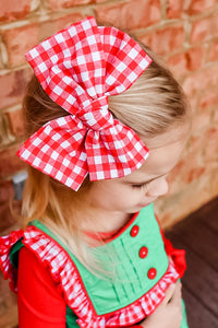 Red Gingham Fabric Hand Tied Bow Headband | Hair Clip