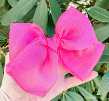 Hot Pink Sheer Fabric Hand Tied Bow Headband | Hair Clip