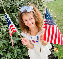 White Patriotic Star Hand Tied Fabric Bow Headband | Hair Clip