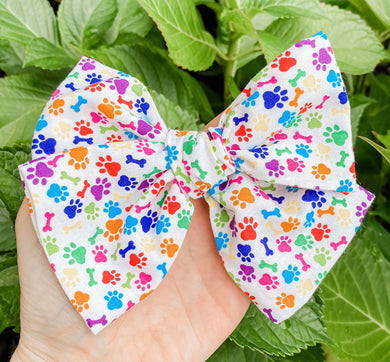 Paw Prints Hand Tied Fabric Bow Headband | Hair Clip