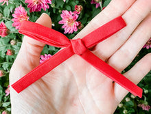 Red Shimmer Fabric School Girl Bow Headband | Hair Clip