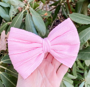 Light Baby Pink Braided Nylon Fabric Bow Headband | Hair Clip
