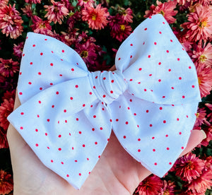 Red Polka Dot Hand Tied Fabric Bow Headband | Hair Clip