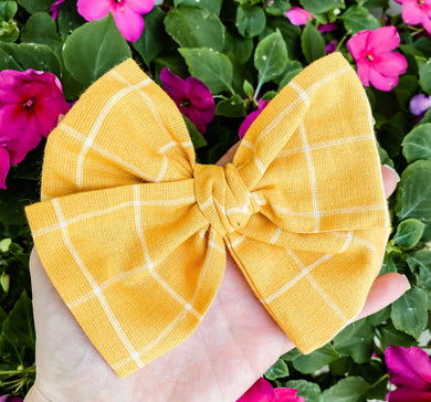 Mustard Plaid Fabric Bow Headband | Hair Clip