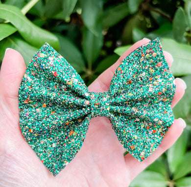 Green Chunky Glitter Mix Bow Headband | Hair Clip