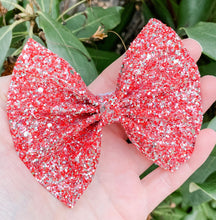 Christmas Red Silver Chunky Glitter Girls Hair Bow Headband | Hair Clip