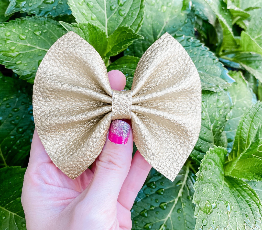 Gold Textured Faux Leather Bow Headband | Hair Clip – Sweet Pea and Me Bows