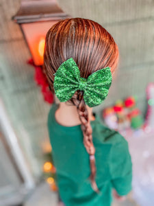 Green Glitter Bow Headband | Hair Clip