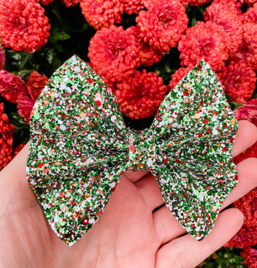 Christmas Garland Glitz Chunky Glitter Girls Hair Bow Headband | Hair Clip