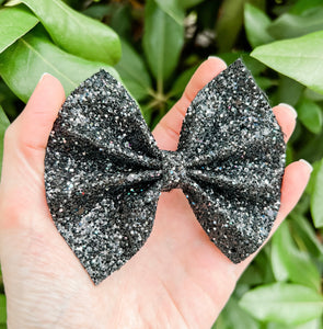 Black with Silver Speckles Chunky Glitter Bow Headband | Hair Clip